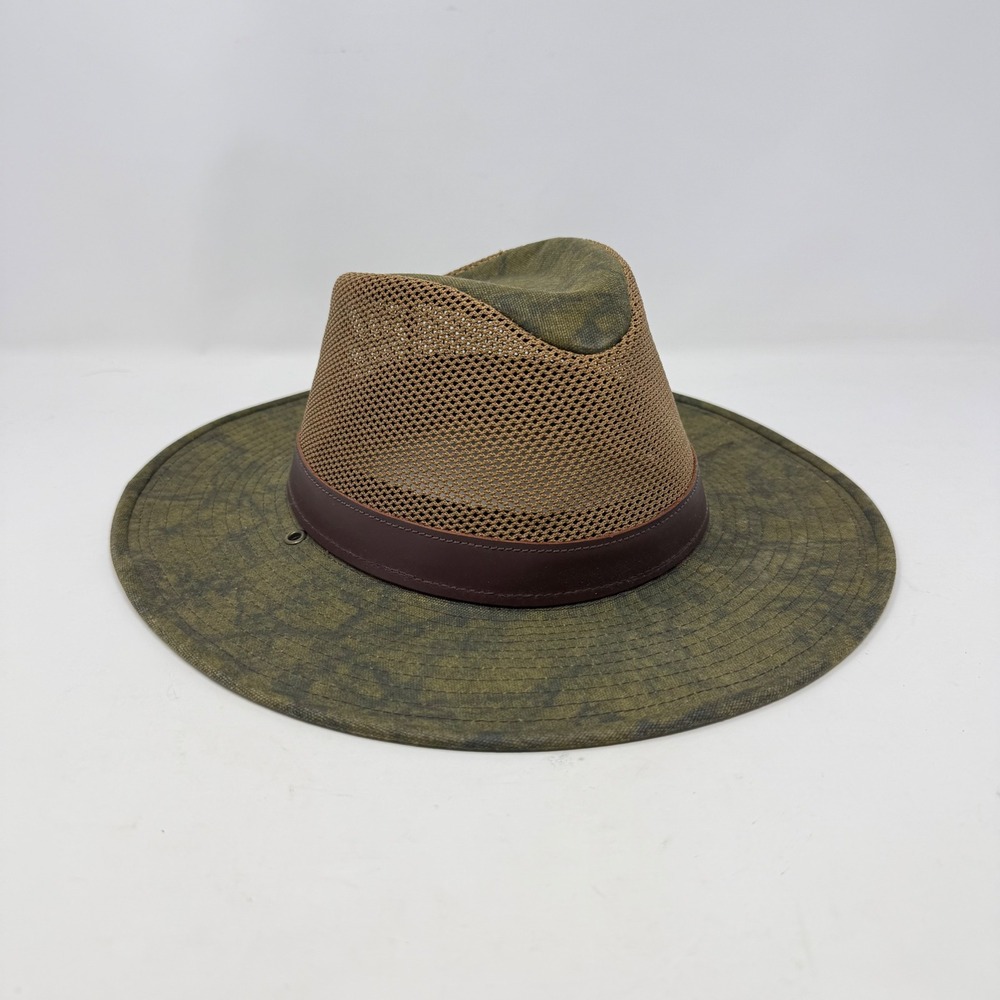 Henschel Hat Co Breezer Mesh Sun Hat Olive Green Distressed Wide Brim Large